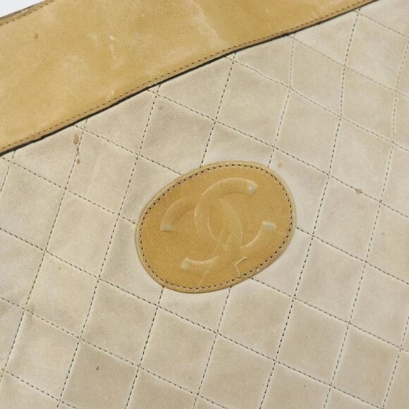 CHANEL Chain Tote Bag Lamb Skin Beige Gold CC Auth gh972 - Picture 10 of 16